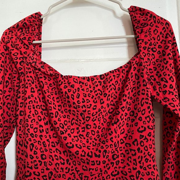 Forever 21 Leopard Print Red Black Mini Dress, Longsleeved - Picture 5 of 6